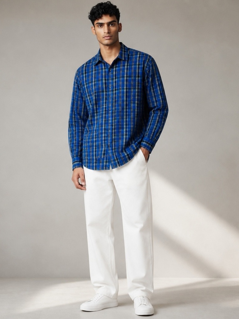 prAna Mens Large Slim Fit Blue Plaid Organic Cotton Button Up Shirt Hiking